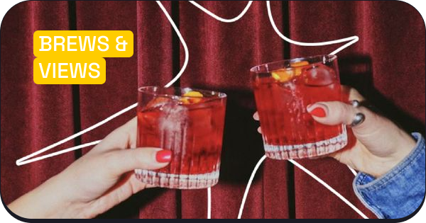 Brews & Views event - friends clinking cocktails